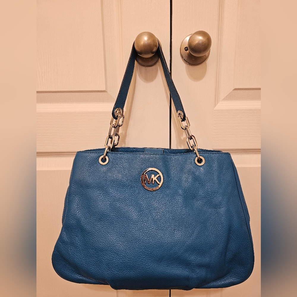 Michael Kors Blue Shoulder Bag with Silver Accents